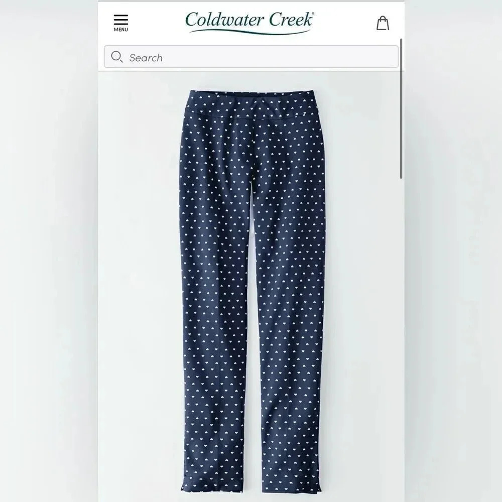 NWOT- Women’s Coldwater Creek Anywear Heart Print Ponte Ankle Pants. Size 14.